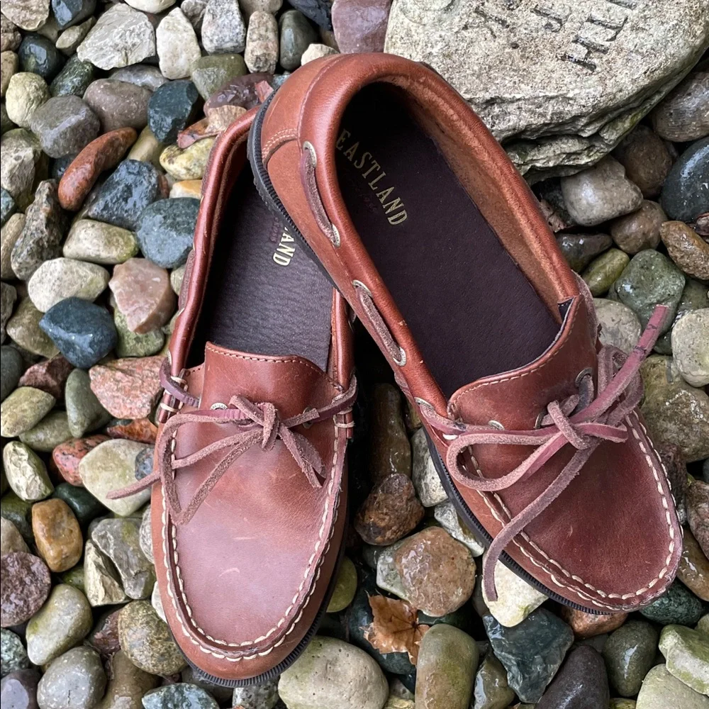 Eastland‎ Brown Leather Moc Toe Boat Shoes Loafers